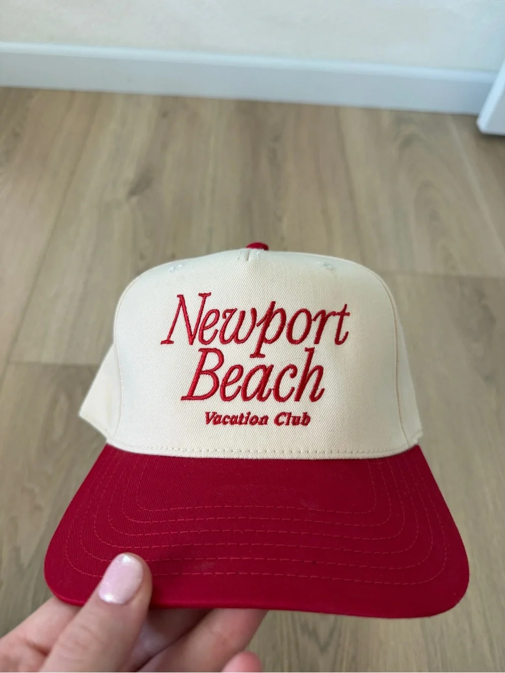 Newport Beach Vacation Club Cap - Cream & Red